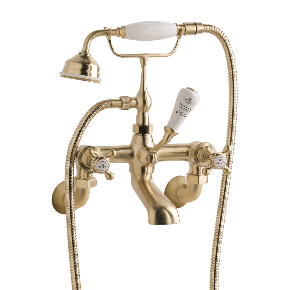 BC Designs Victrion Crosshead Brushed Gold Wall Mounted Shower Mixer Cut Out